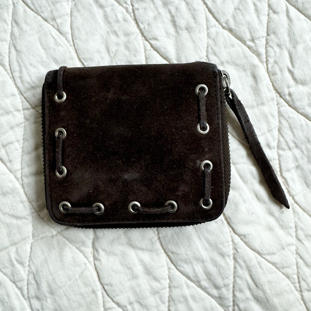 American Eagle Outfitters AEO Western Y2K Suede Boho Zip Card Coin Brown Wallet